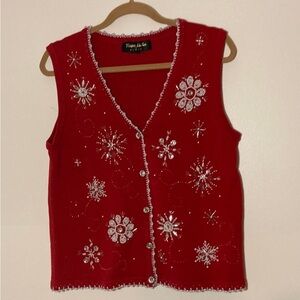 Theme Works by Kikit Sparkly Red Sweater Vest | Size M | Grannycore | Holiday